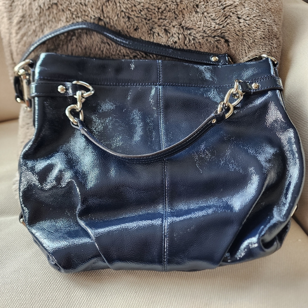 Coach purse navy blue patent leather